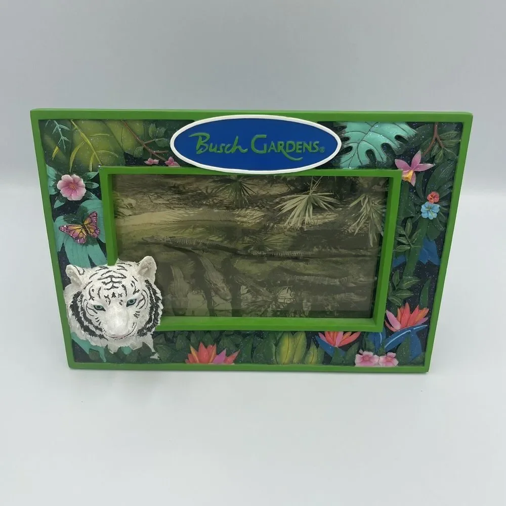 Vintage Busch Gardens Animals 4×6 Photo‎ Frame Tabletop White Tiger HTF